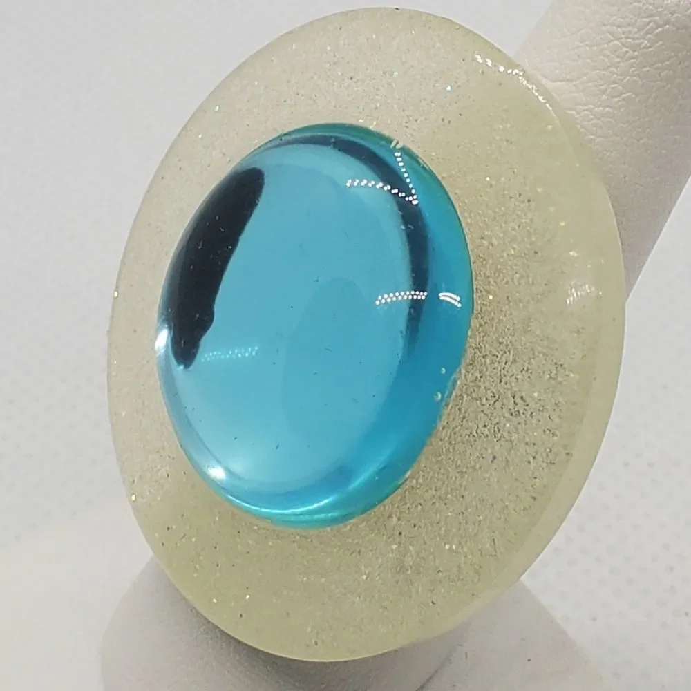 Adjustable White & Blue Sparkly Large Ring